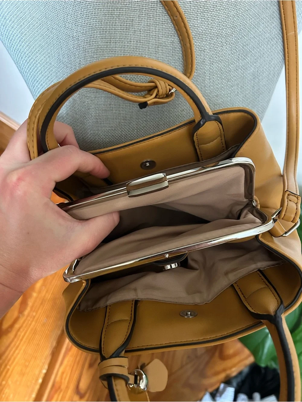 Nine West Mustard Yellow Leather Satchel with Tassel Charm